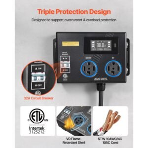 automatic ev charging switch, nema 14 30, splitter switch for dryer & ev charger, 24a max 240v smart power distribution with circuit breaker, real time display, for evs, ovens, dishwashers, etl