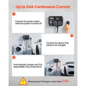 automatic ev charging switch, nema 14 30, splitter switch for dryer & ev charger, 24a max 240v smart power distribution with circuit breaker, real time display, for evs, ovens, dishwashers, etl