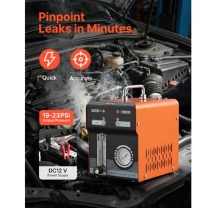 automotive smoke machine leak detector, dc 12v evap vacuum diagnostic tester with built in air pump, pressure gauge & flow meter, dual mode detector for cars, motorcycles, trucks, boats, atvs