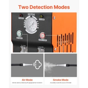 automotive smoke machine leak detector, dc 12v evap vacuum diagnostic tester with built in air pump, pressure gauge, flow meter, oil level gauge, 2 mode for cars, motorcycles, trucks, boats, atv