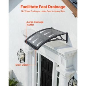 awnings for door entrance, 24 x 24 in, exterior front door window awnings with drainage & abs bracket, rain snow sun protection, overhang polycarbonate door canopy for porch patio, smoky gray