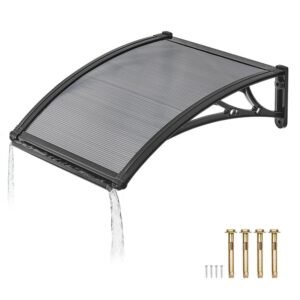 Awnings for Door Entrance, 24 x 24 in, Exterior Front Door Window Awnings with Drainage & ABS Bracket, Rain Snow Sun Protection, Overhang Polycarbonate Door Canopy for Porch Patio, Smoky Gray