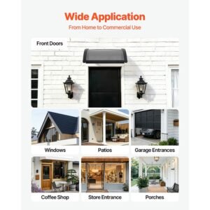 awnings for door entrance, 24 x 24 in, exterior front door window awnings with drainage & abs bracket, rain snow sun protection, overhang polycarbonate door canopy for porch patio, smoky gray