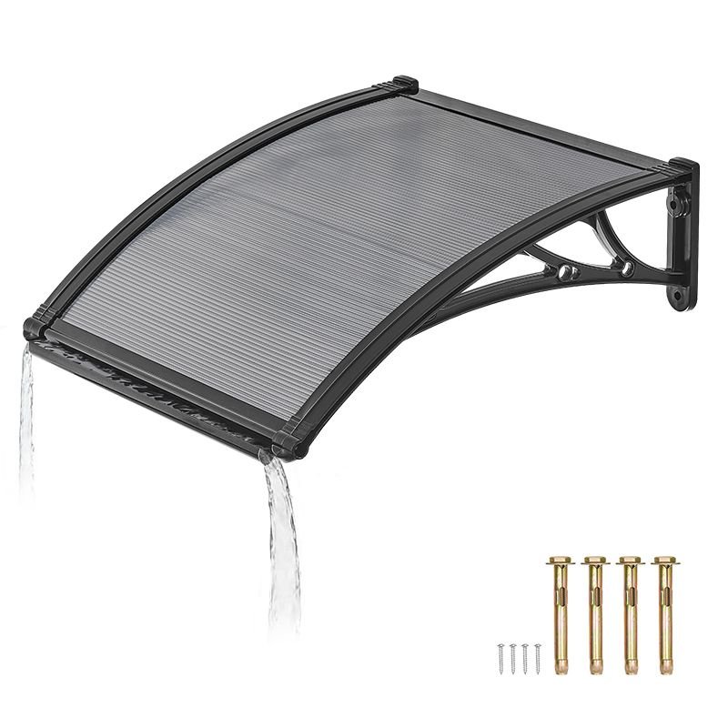 awnings for door entrance, 24 x 24 in, exterior front door window awnings with drainage & abs bracket, rain snow sun protection, overhang polycarbonate door canopy for porch patio, smoky gray