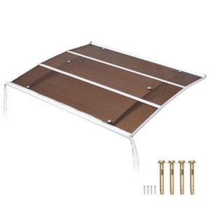 Awnings for Door Entrance, 37 x 47 in, Exterior Front Door Window Awnings with Drainage & ABS Bracket, Rain Snow Sun Protection, Overhang Polycarbonate Door Canopy for Porch Patio, Brown