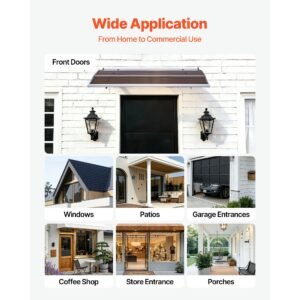 awnings for door entrance, 37 x 47 in, exterior front door window awnings with drainage & abs bracket, rain snow sun protection, overhang polycarbonate door canopy for porch patio, brown