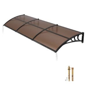 Awnings for Door Entrance, 38 x 117 in, Exterior Front Door Window Awnings with Drainage & ABS Bracket, Rain Snow Sun Protection, Overhang Polycarbonate Door Canopy for Porch Patio, Brown