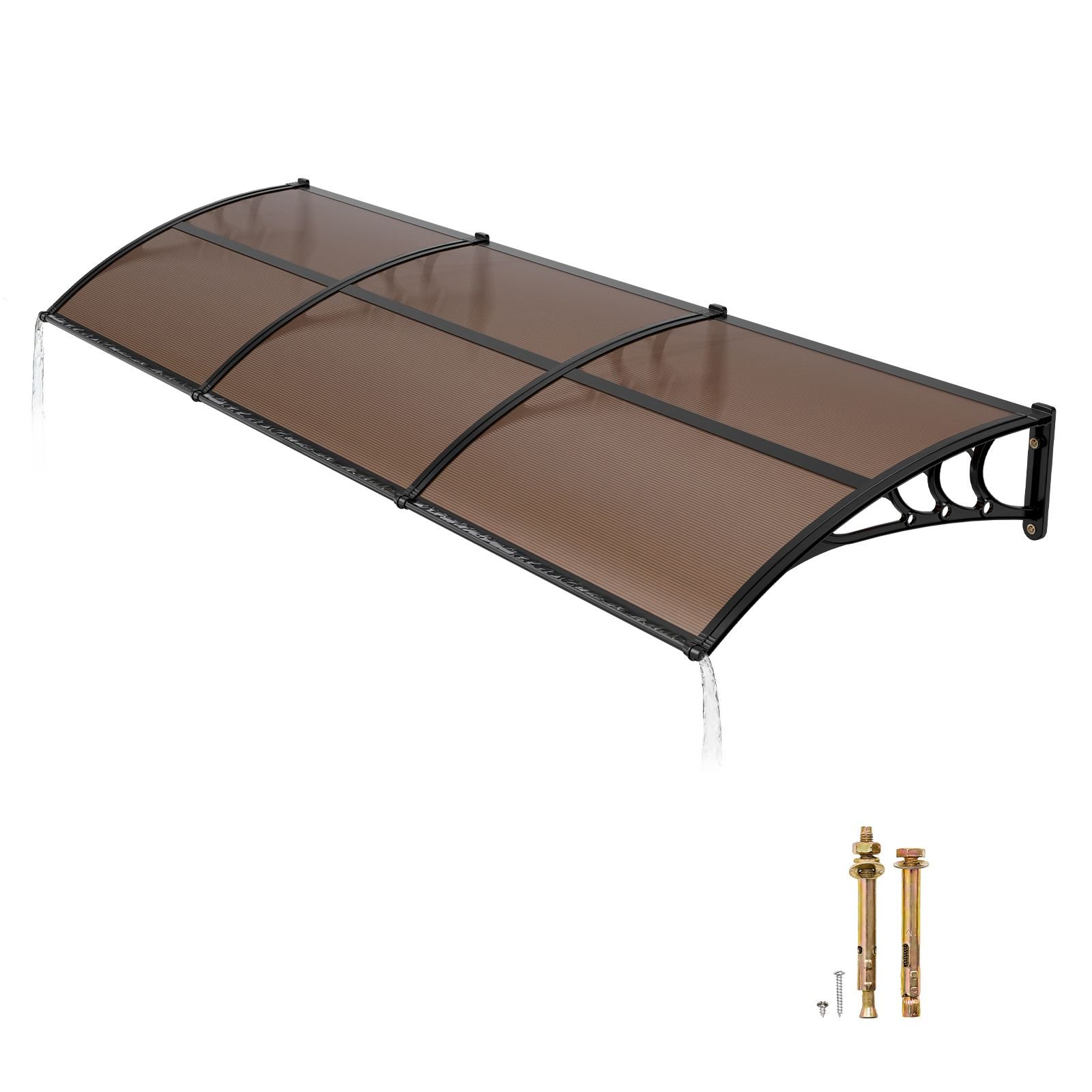 awnings for door entrance, 38 x 117 in, exterior front door window awnings with drainage & abs bracket, rain snow sun protection, overhang polycarbonate door canopy for porch patio, brown