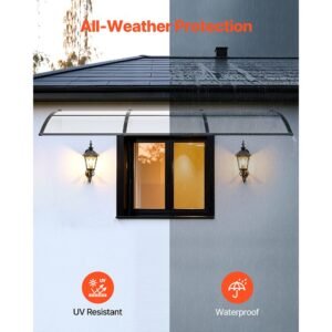 awnings for door entrance, 38 x 117 in, exterior front door window awnings with drainage & abs bracket, rain snow sun protection, overhang polycarbonate door canopy for porch patio, clear
