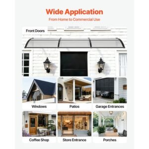awnings for door entrance, 38 x 117 in, exterior front door window awnings with drainage & abs bracket, rain snow sun protection, overhang polycarbonate door canopy for porch patio, clear