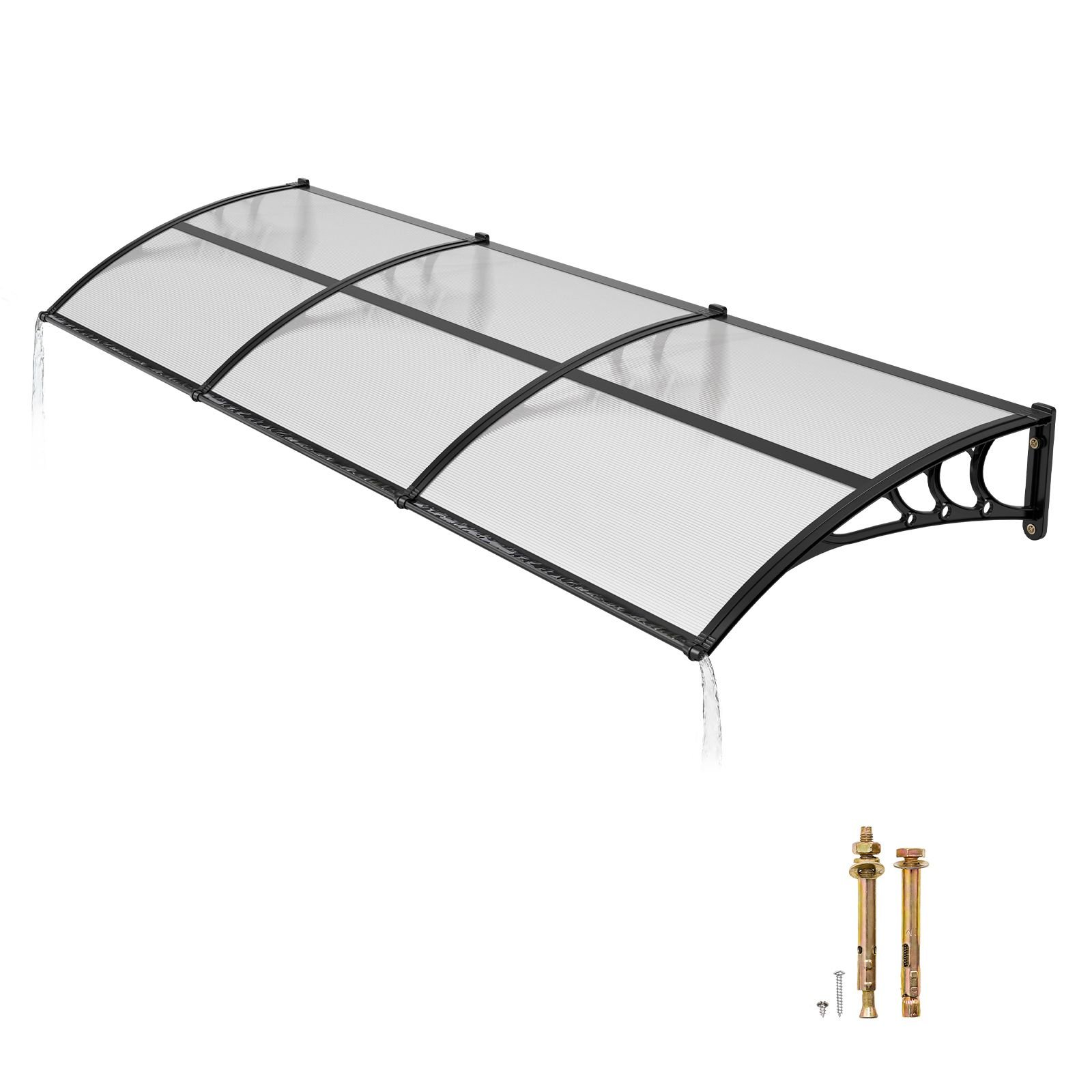 awnings for door entrance, 38 x 117 in, exterior front door window awnings with drainage & abs bracket, rain snow sun protection, overhang polycarbonate door canopy for porch patio, clear