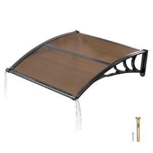 Awnings for Door Entrance, 38 x 40 in, Exterior Front Door Window Awnings with Drainage & ABS Bracket, Rain Snow Sun Protection, Overhang Polycarbonate Door Canopy for Porch Patio, Brown