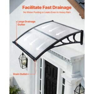 awnings for door entrance, 38 x 40 in, exterior front door window awnings with drainage & abs bracket, rain snow sun protection, overhang polycarbonate door canopy for porch patio, clear