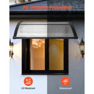 awnings for door entrance, 38 x 40 in, exterior front door window awnings with drainage & abs bracket, rain snow sun protection, overhang polycarbonate door canopy for porch patio, clear