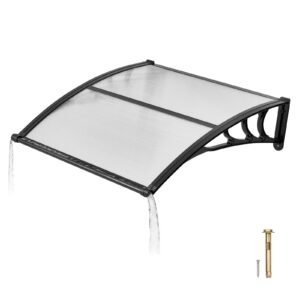 Awnings for Door Entrance, 38 x 40 in, Exterior Front Door Window Awnings with Drainage & ABS Bracket, Rain Snow Sun Protection, Overhang Polycarbonate Door Canopy for Porch Patio, Clear
