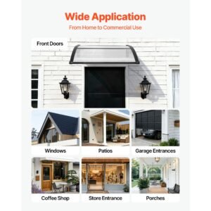 awnings for door entrance, 38 x 40 in, exterior front door window awnings with drainage & abs bracket, rain snow sun protection, overhang polycarbonate door canopy for porch patio, clear