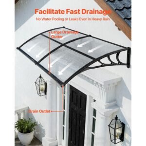 awnings for door entrance, 38 x 78 in, exterior front door window awnings with drainage & abs bracket, rain snow sun protection, overhang polycarbonate door canopy for porch patio, clear