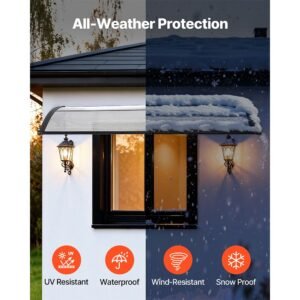 awnings for door entrance, 38 x 78 in, exterior front door window awnings with drainage & abs bracket, rain snow sun protection, overhang polycarbonate door canopy for porch patio, clear