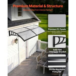 awnings for door entrance, 38 x 78 in, exterior front door window awnings with drainage & abs bracket, rain snow sun protection, overhang polycarbonate door canopy for porch patio, clear
