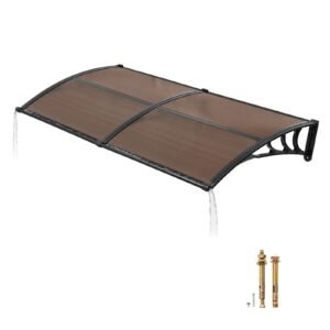 Awnings for Door Entrance, 38 x 78 in, Exterior Front Door Window Awnings with Drainage & Metal Bracket, Rain Snow Sun Protection, Overhang Polycarbonate Door Canopy for Porch Patio, Brown