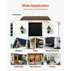 awnings for door entrance, 39 x 59 in, exterior front door window awnings with drainage & metal bracket, rain snow sun protection, overhang polycarbonate door canopy for porch patio, brown