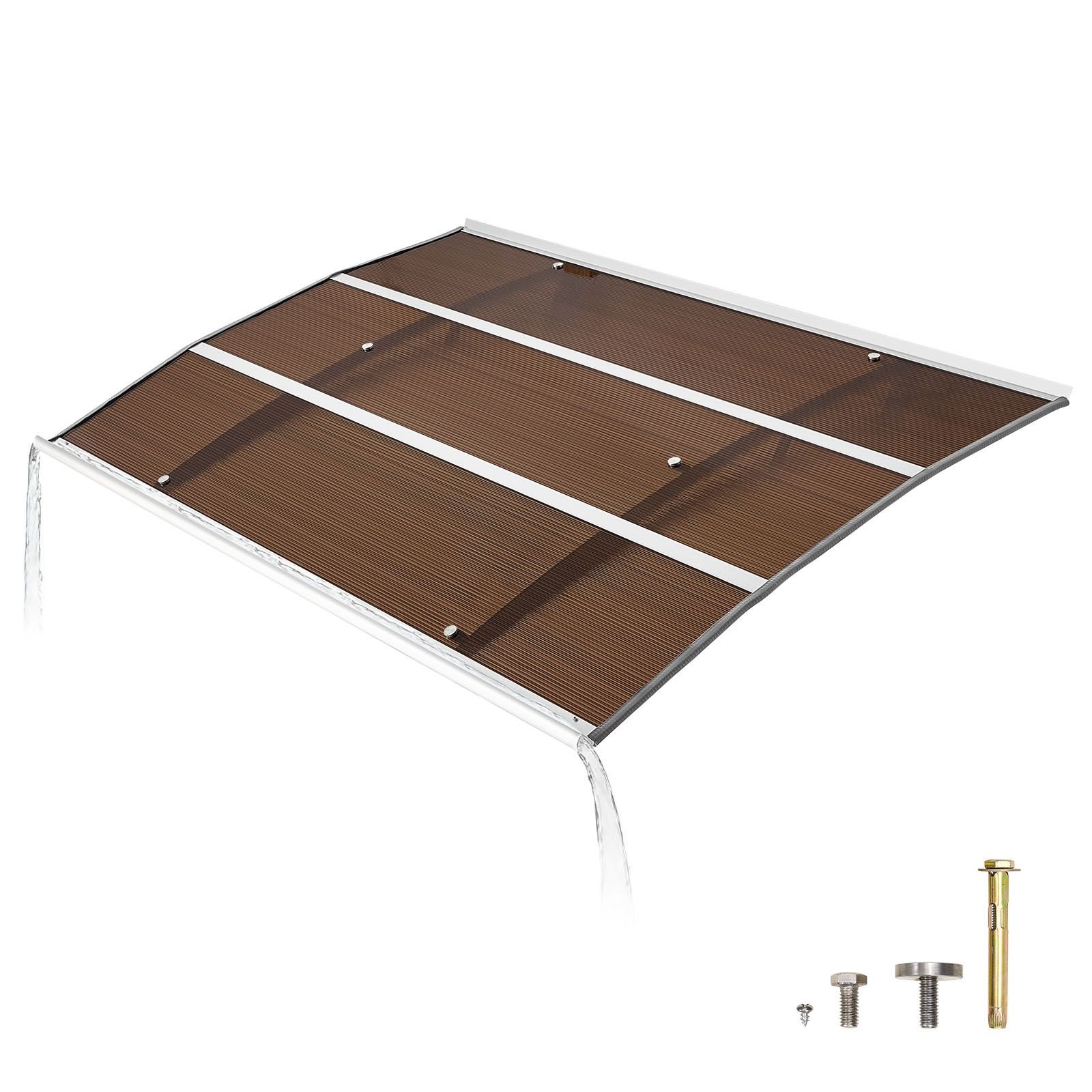 awnings for door entrance, 39 x 59 in, exterior front door window awnings with drainage & metal bracket, rain snow sun protection, overhang polycarbonate door canopy for porch patio, brown