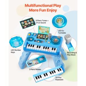 baby dj playset for toddlers 1 3, educational musical table toys with 133 sound sources, recording and led dj turntable, baby activity table for birthday, gift for kids aged 6+ months