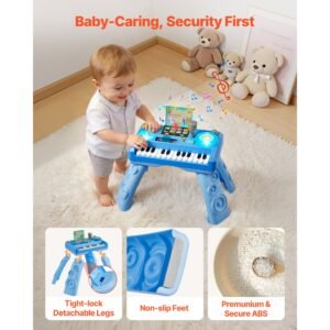 baby dj playset for toddlers 1 3, educational musical table toys with 133 sound sources, recording and led dj turntable, baby activity table for birthday, gift for kids aged 6+ months