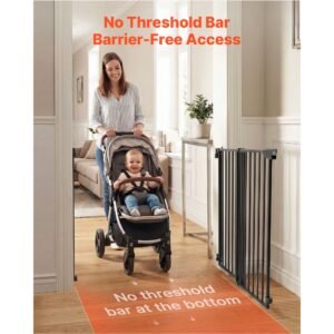 baby gate for stairs, 28 43 in adjustable width, 30 in high dog gate, no bottom bar, one handed operation, easy drilling installation with hardware kit, for stairs, doorways, and house, black