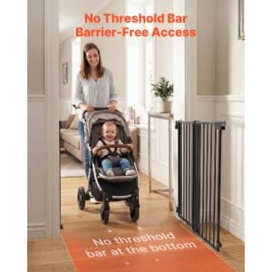 baby gate for stairs, 28 43 in adjustable width, 36 in high dog gate, no bottom bar, one handed operation, easy drilling installation with hardware kit, for stairs, doorways, and house, black