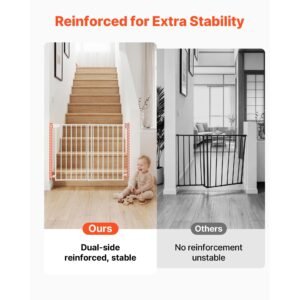 baby gate for stairs, 29 43 in adjustable width, 36 in high dog gate, no bottom bar, one handed operation, easy drilling installation with hardware kit, for stairs, doorways, and house, white