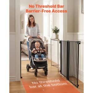 baby gate for stairs, 31 48 in adjustable width, 30 in high dog gate, no bottom bar, one handed operation, easy drilling installation with hardware kit, for stairs, doorways, and house, black