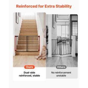 baby gate for stairs, 31 48 in adjustable width, 30 in high dog gate, no bottom bar, one handed operation, easy drilling installation with hardware kit, for stairs, doorways, and house, black