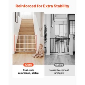 baby gate for stairs, 31 48 in adjustable width, 30 in high dog gate, no bottom bar, one handed operation, easy drilling installation with hardware kit, for stairs, doorways, and house, white