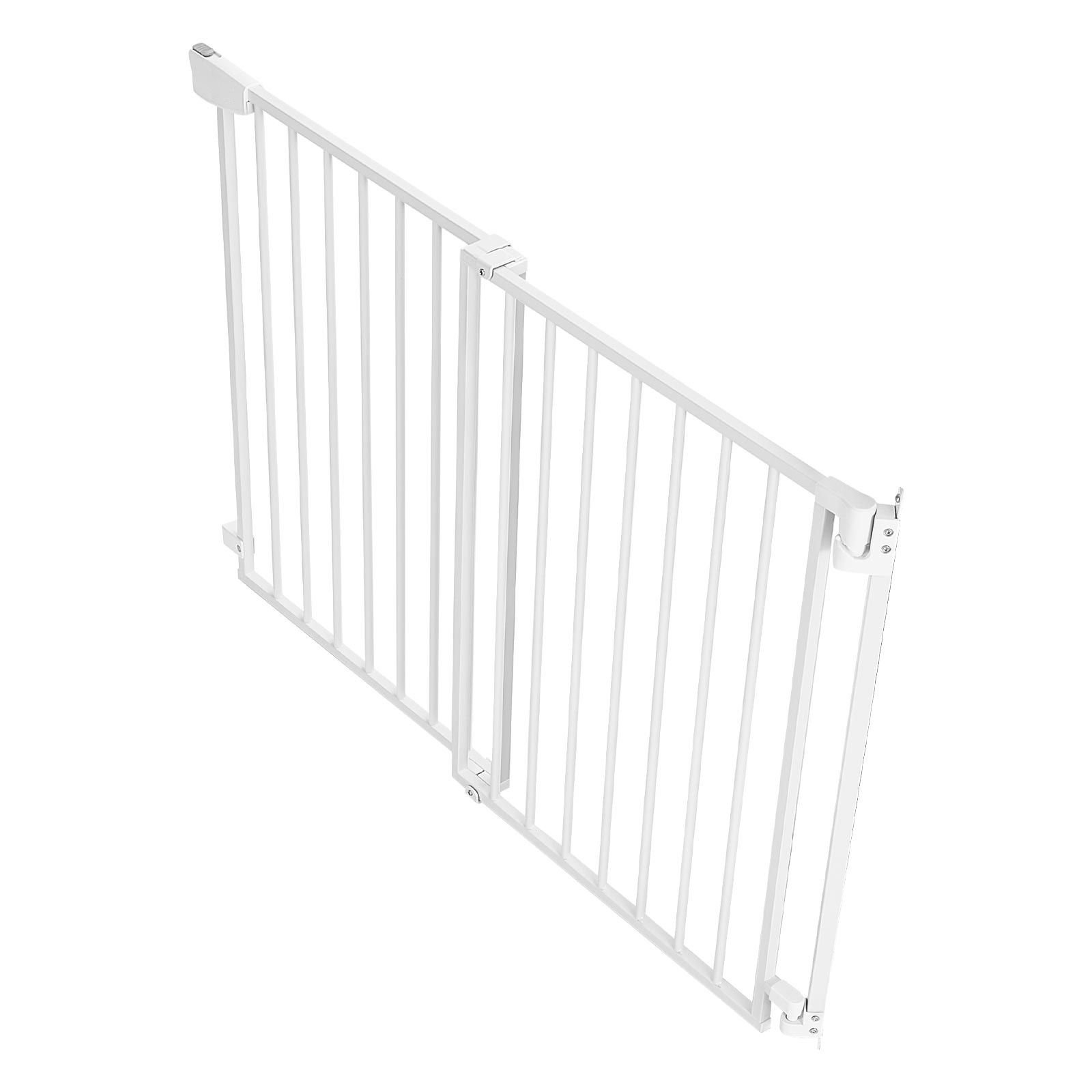 baby gate for stairs, 31 48 in adjustable width, 30 in high dog gate, no bottom bar, one handed operation, easy drilling installation with hardware kit, for stairs, doorways, and house, white