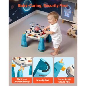 baby spacecraft musical table toys for 1 3 years old, learning activity desk with space theme & soft glow star projector & 60+ sound sources, toddler learning table for kids 6+ months