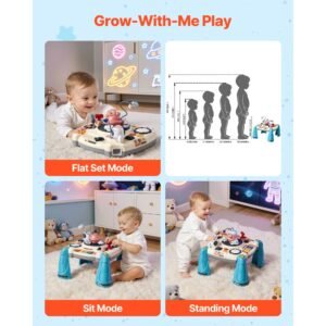baby spacecraft musical table toys for 1 3 years old, learning activity desk with space theme & soft glow star projector & 60+ sound sources, toddler learning table for kids 6+ months