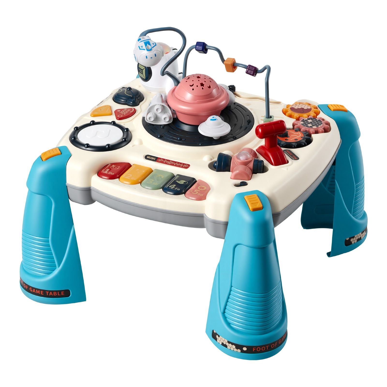 baby spacecraft musical table toys for 1 3 years old, learning activity desk with space theme & soft glow star projector & 60+ sound sources, toddler learning table for kids 6+ months