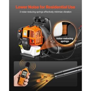 backpack leaf blower, 43cc 2 stroke engine gas powered leaf blower with 1.38l fuel tank, 447 cfm air volume, 150 mph air speed, ideal for lawn care, leaves cleaning, yard debris & snow removal