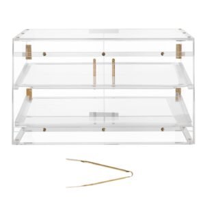 Bakery Display Case, 2-Tier Commercial Countertop Pastry Display Case, Clear Acrylic Bread Box for Kitchen, Party Cake Cabinet with Magnetic Rear Door for Cookie Dessert Donut, 20.7"x15.7"x12"