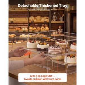 bakery display case, 2 tier commercial countertop pastry display case, clear acrylic bread box for kitchen, party cake cabinet with magnetic rear door for cookie dessert donut, 20.7"x15.7"x12"
