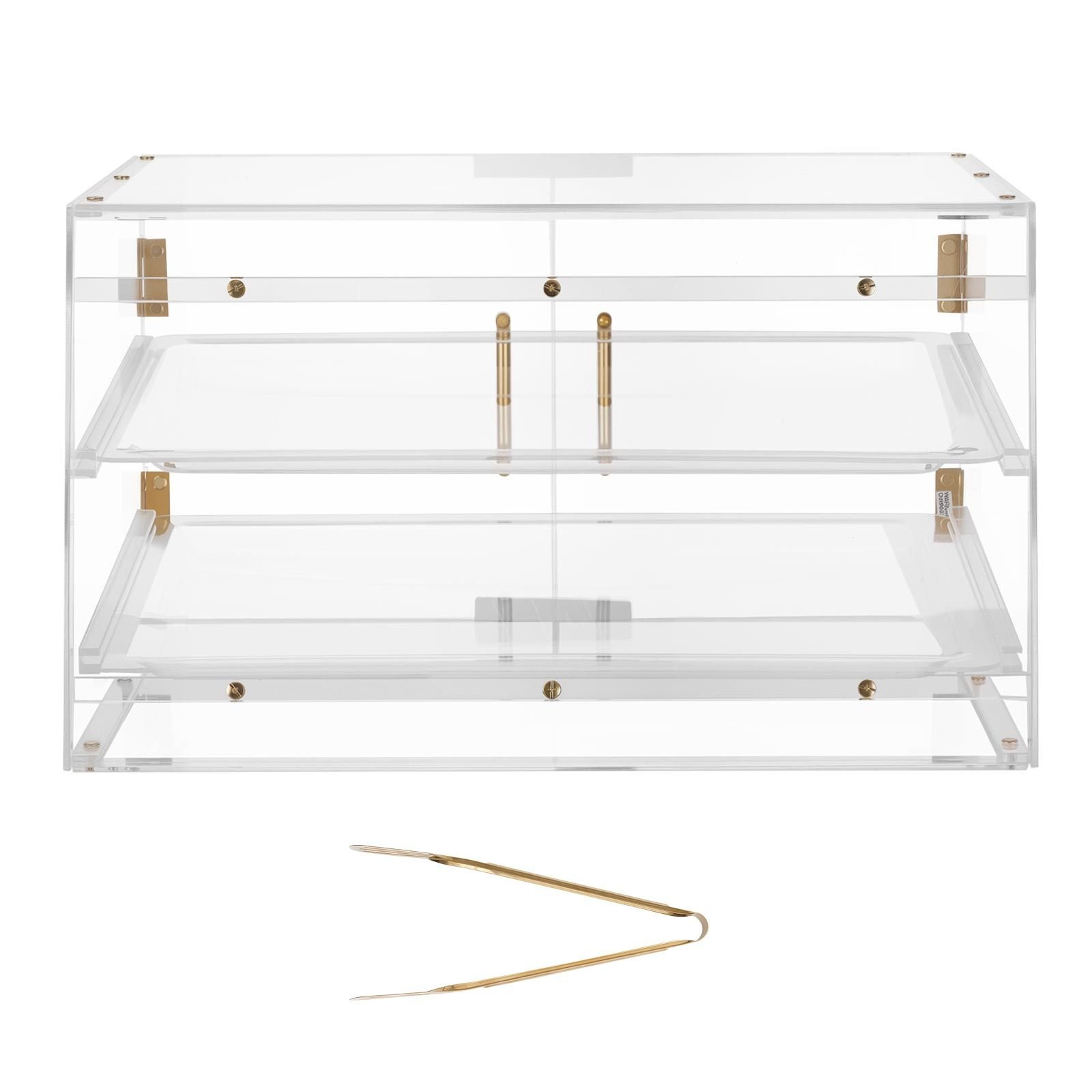 bakery display case, 2 tier commercial countertop pastry display case, clear acrylic bread box for kitchen, party cake cabinet with magnetic rear door for cookie dessert donut, 20.7"x15.7"x12"