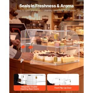 bakery display case, 2 tier commercial countertop pastry display case, clear acrylic bread box for kitchen, party cake cabinet with magnetic rear door for cookie dessert donut, 22" x 14" x 14"