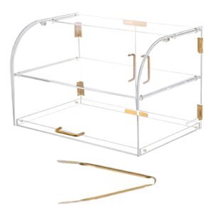 Bakery Display Case, 2-Tier Commercial Countertop Pastry Display Case, Clear Acrylic Bread Box for Kitchen, Party Cake Cabinet with Magnetic Rear Door for Cookie Dessert Donut, 22" x 14" x 14"