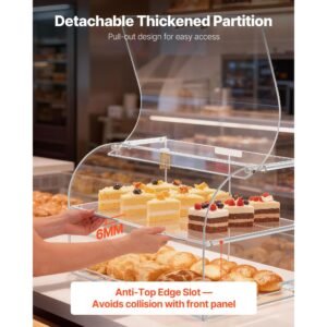bakery display case, 2 tier commercial countertop pastry display case, clear acrylic bread box for kitchen, party cake cabinet with magnetic rear door for cookie dessert donut, 22" x 14" x 14"