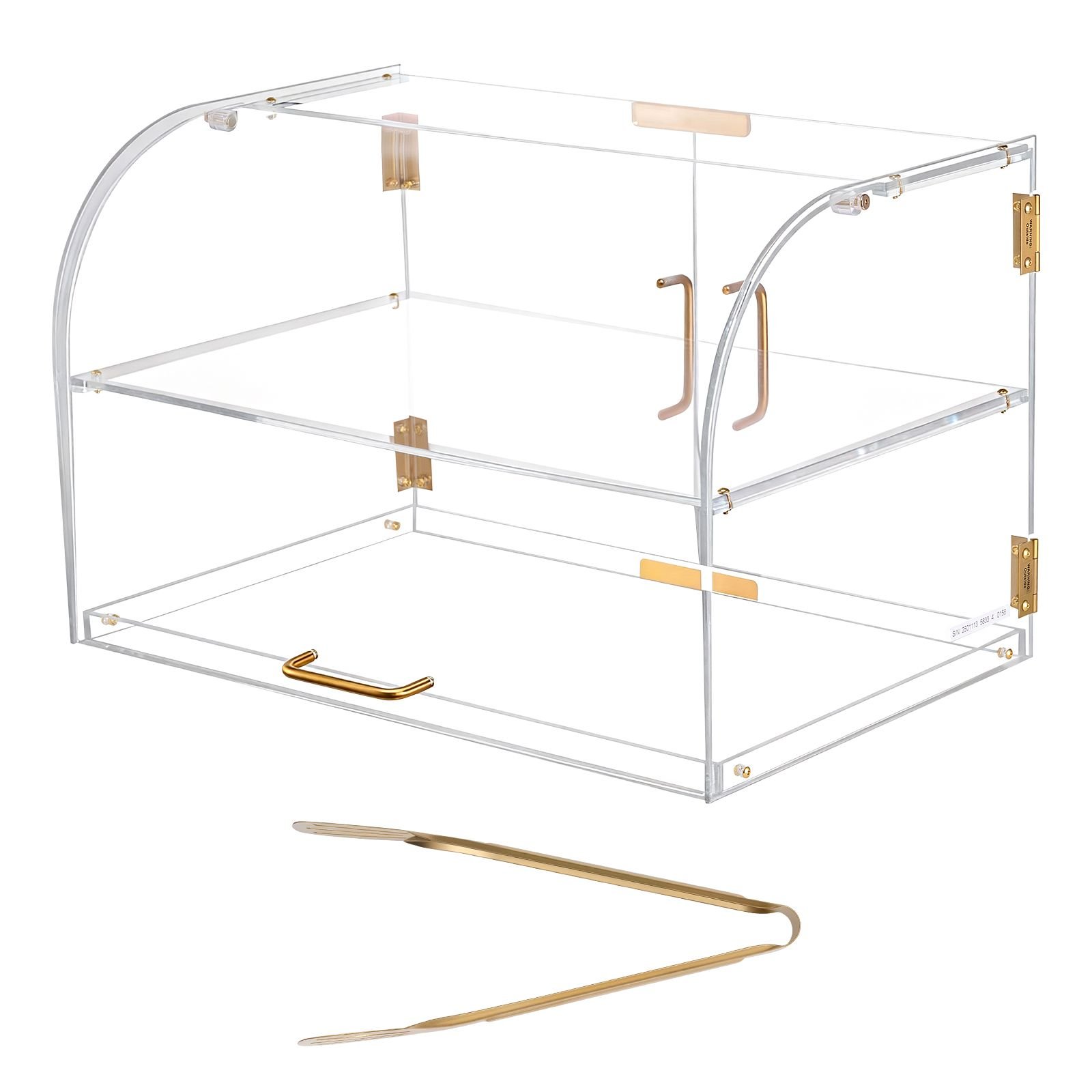 bakery display case, 2 tier commercial countertop pastry display case, clear acrylic bread box for kitchen, party cake cabinet with magnetic rear door for cookie dessert donut, 22" x 14" x 14"
