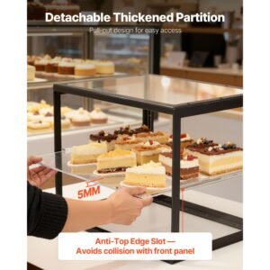 bakery display case, 2 tier commercial countertop pastry display case, clear acrylic bread box for kitchen, party cake cabinet with sliding door for cookie dessert donut, 21.7" x 15.2" x 15.4"