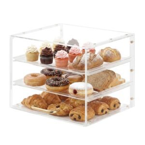 Bakery Display Case, 3-Tier Commercial Countertop Pastry Display Case, Clear Acrylic Bread Box for Kitchen, Party Cake Cabinet with Flip-Up Door for Cookie Dessert Donut, 13" x 10.2" x 10.2"