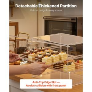 bakery display case, 3 tier commercial countertop pastry display case, clear acrylic bread box for kitchen, party cake cabinet with flip up door for cookie dessert donut, 13" x 10.2" x 10.2"