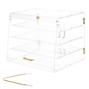 Bakery Display Case, 4-Tier Commercial Countertop Pastry Display Case, Clear Acrylic Bread Box for Kitchen, Party Cake Cabinet with Magnetic Rear Door for Cookie Dessert Donut, 20.9"x17.1"x16.3"